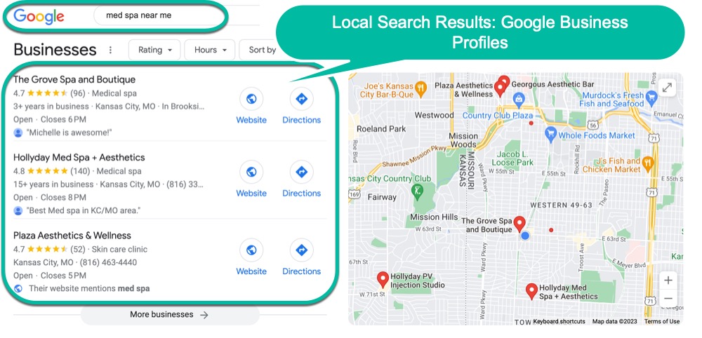 med spa local search results example